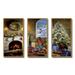 The Holiday Aisle® Christmas Eve w/ Presents By Fire Place - Traditional Framed Canvas Wall Art Set Of 3 Canvas, in Brown/Green/Red | Wayfair