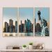 Latitude Run® New York City Skyline Panorama - 3 Piece Floater Frame Photograph on Canvas Metal in Blue | 32 H x 48 W x 1 D in | Wayfair