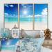 Rosecliff Heights Sand & Blue Caribbean Sea - 3 Piece Floater Frame Photograph on Canvas Canvas, Wood in White | 28 H x 36 W x 1 D in | Wayfair