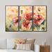Red Barrel Studio® Red Poppy On A Field - 3 Piece Painting on Canvas Canvas, Wood in White | 20 H x 36 W x 1 D in | Wayfair