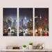 Latitude Run® Lit NYC Manhattan Skyline - Cityscape Framed Canvas Wall Art Set Of 3 Canvas, Wood in White | 28 H x 36 W x 1 D in | Wayfair