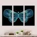 Orren Ellis Light Fractal Butterfly In Dark - 3 Piece Floater Frame Graphic Art on Canvas Metal in Blue | 32 H x 48 W x 1 D in | Wayfair