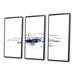 Red Barrel Studio® Minimalistic Seascape w/ Black Mountains & Boat - 3 Piece Floater Frame Painting on Canvas Canvas, in White | Wayfair