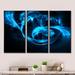 Orren Ellis Fractal 3D Circled Blue Waves - Abstract Framed Canvas Wall Art Set of 3 Canvas, Wood in White | 20 H x 36 W x 1 D in | Wayfair