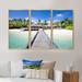 Rosecliff Heights Beach w/ Coconut Palm Trees - Landscape Framed Canvas Wall Art Set of 3 Metal in Blue/Gray/Green | 32 H x 48 W x 1 D in | Wayfair