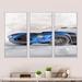 Williston Forge Beautiful Old Blue Sports Car On Grey - Industrial Framed Canvas Wall Art Set Of 3 Canvas, in White | 28 H x 36 W x 1 D in | Wayfair