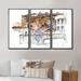 Red Barrel Studio® Sketch of Old Europe Street II - Vintage Framed Canvas Wall Art Set Of 3 Canvas, Wood in White | 20 H x 36 W x 1 D in | Wayfair