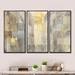 Wrought Studio™ Gold Square Watercolor - Modern & Contemporary Framed Canvas Wall Art Set Of 3 Metal in Gray | 32 H x 48 W x 1 D in | Wayfair