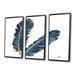 Dakota Fields Gold Indigo Feathers IV - Bohemian & Eclectic Framed Canvas Wall Art Set Of 3 Canvas, Wood in White | 28 H x 36 W x 1 D in | Wayfair