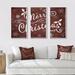 The Holiday Aisle® Merry Christmas Season Greetings On Red - Traditional Framed Canvas Wall Art Set Of 3 Metal in Red/White | Wayfair