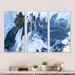 Wrought Studio™ White, Grey & White Hand Painted Marble Acrylic III - Modern Framed Canvas Wall Art Set Of 3 Metal in Blue/White | Wayfair
