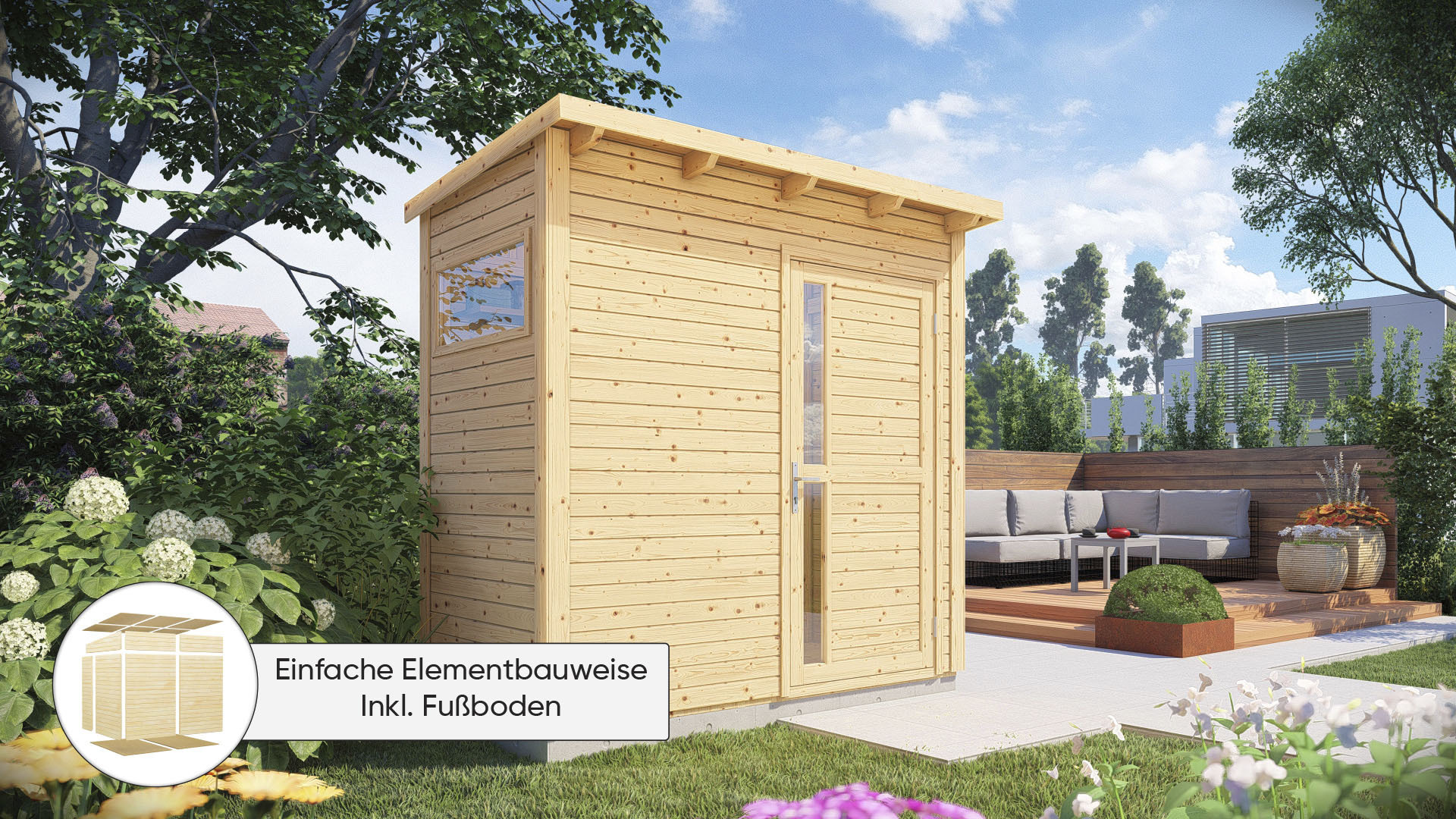 Gartenhaus BERTILO "Pentus 1", beige (naturbelassen), Fußboden im Gartenhaus, ohne Dacheindeckung, Massivholz, Gartenhäuser, Gartenhaus