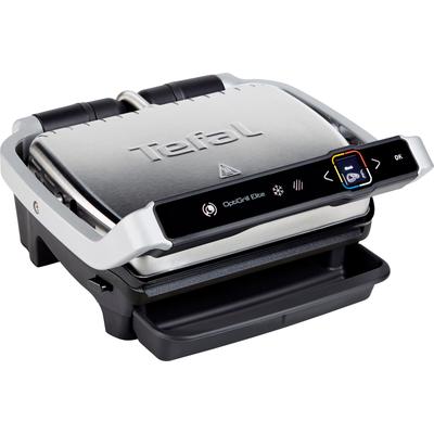 Kontaktgrill TEFAL "GC750D OptiGrill Elite", schwarz (edelstahlfarben, schwarz), B:36,3cm H:18cm T:34,1cm, Kontaktgrill_Standgrill_Tischgrill_Teppanyakigrill, 12 Programme, intuitiver Sensor, Grillboost-Funktion, Rezeptbuch App Image