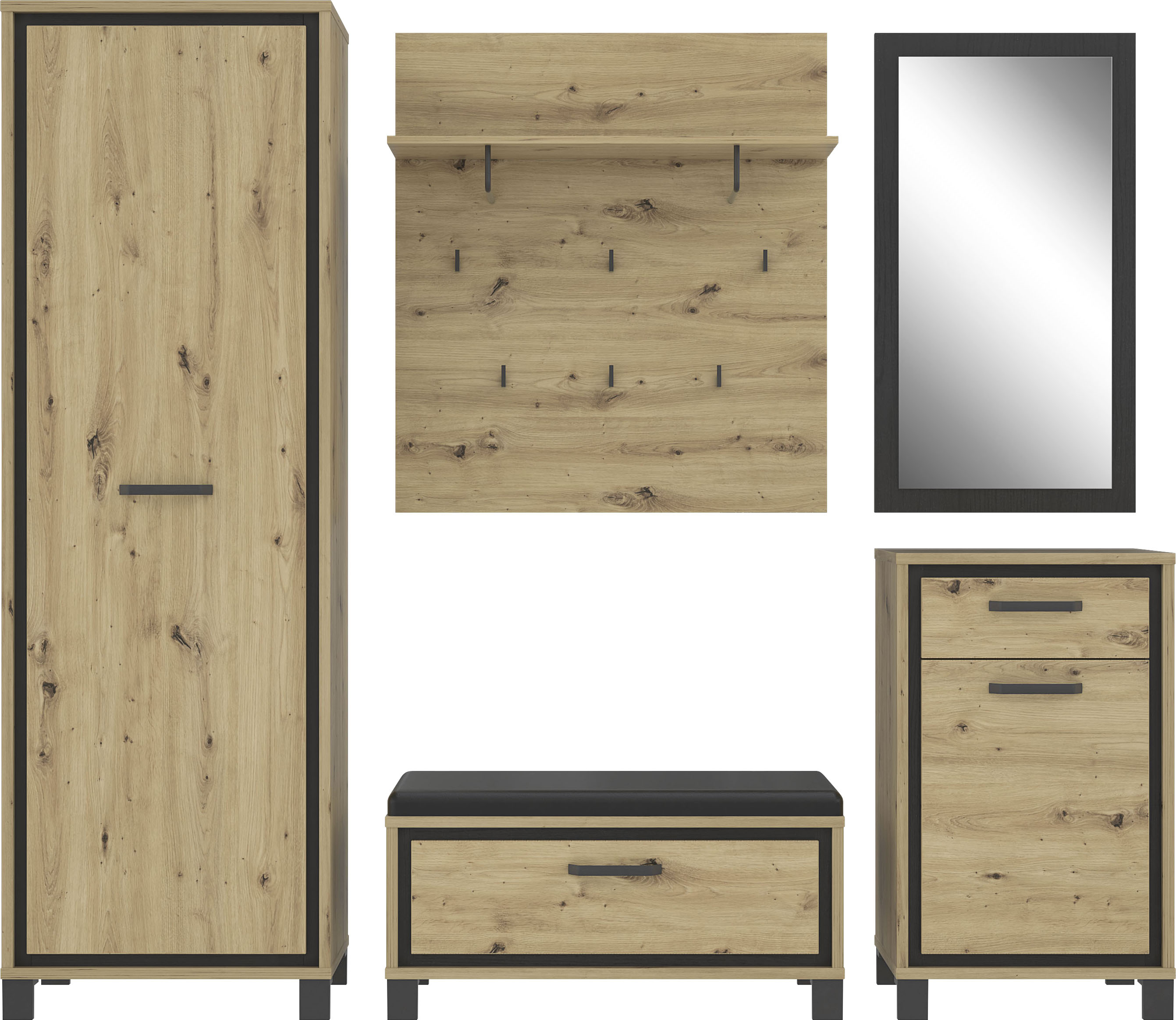 Schuhkommode FORTE "Trondheim", schwarz (artisan eiche, schwarz eiche), B:54,4cm H:91,2cm T:41,5cm, FSC-zertifizierter Holzwerkstoff, Sideboards, Breite ca. 55 cm