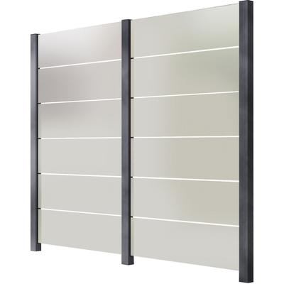 Zaun STAKET PRO, grau, Pfosten: 3 St., Aluminium, Glas, Zaunelemente, Glaszaun, Gesamtlänge: 2,17 m, 3 Pfosten