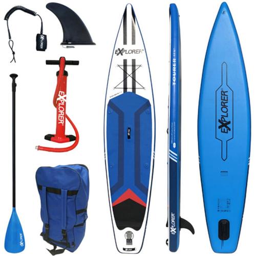 „Inflatable SUP-Board EXPLORER „“Tourer““ Wassersportboards Gr. 380x81x15cm 380 cm, bunt (blau, weiß, rot) Stand Up Paddle“
