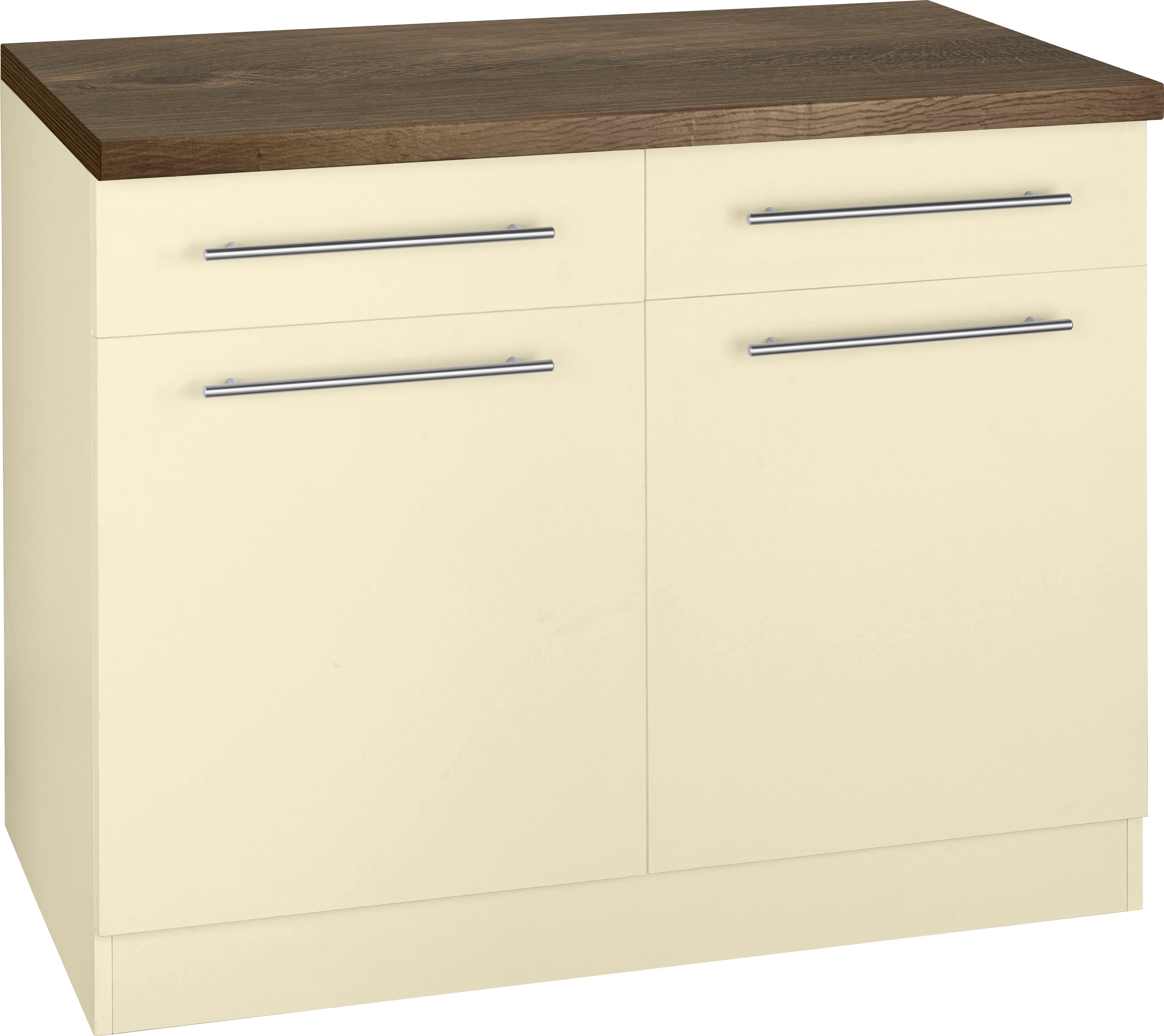 Unterschrank WIHO KÜCHEN "Unna", beige (front und korpus: magnolia, arbeitsplatte: eiche tabak), B:100cm H:85cm T:60cm, Schränke, 100 cm breit Image