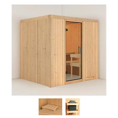Sauna KARIBU "Sodin", beige (naturbelassen), ohne Ofen, (ohne Ofen), Saunen, ohne Ofen