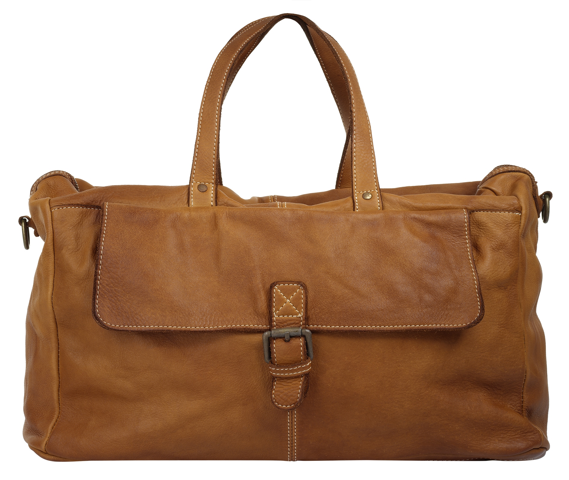 Reisetasche CLUTY, Gr. B/H/T: 48cm x 32cm x 21cm onesize, braun (cognac), Leder, leicht glänzend, unifarben, Taschen, echt Leder, Made in Italy Image