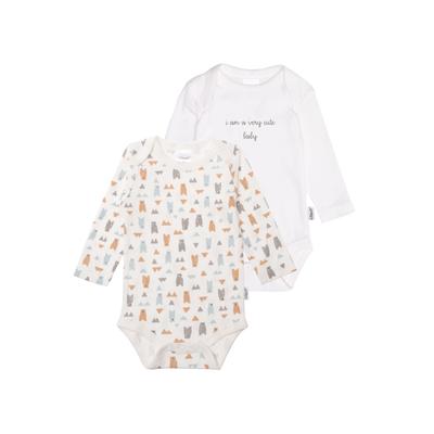 Body LILIPUT "Very Cute Baby", Baby, Gr. 50/56, EURO-Größen, weiß (weiß, beige), 100% Baumwolle, bedruckt, lang, Langarm, Bodies, aus extra weichem Material