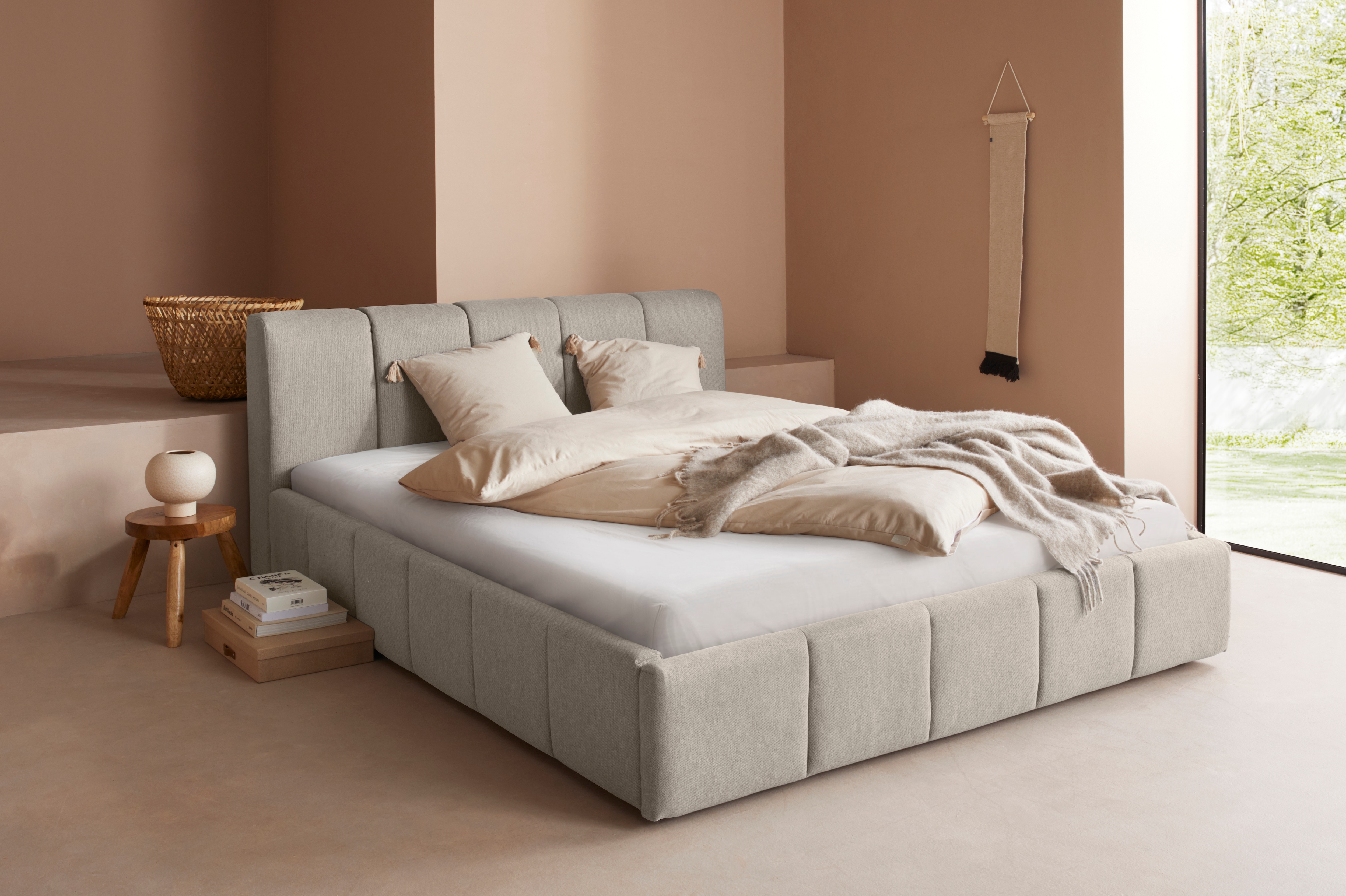 Polsterbett "Maileen", beige, B:171cm L:225cm, 88% Polyester, 9% Rayon, 3% Nylon, LEGER HOME BY LENA GERCKE, Betten, Polsterbett ohne Bettkasten Bettgestell Polsterbett, in 5 Breiten und 3 Farben, incl. Rollrost