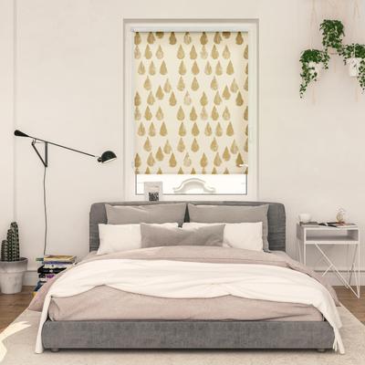 Seitenzugrollo LICHTBLICK ORIGINAL "Rollo Klemmfix, ohne Bohren, blickdicht, Golden Drops - Gold", gold (goldfarben, weiß), B:90cm H:150cm, Polyester, Rollos Image