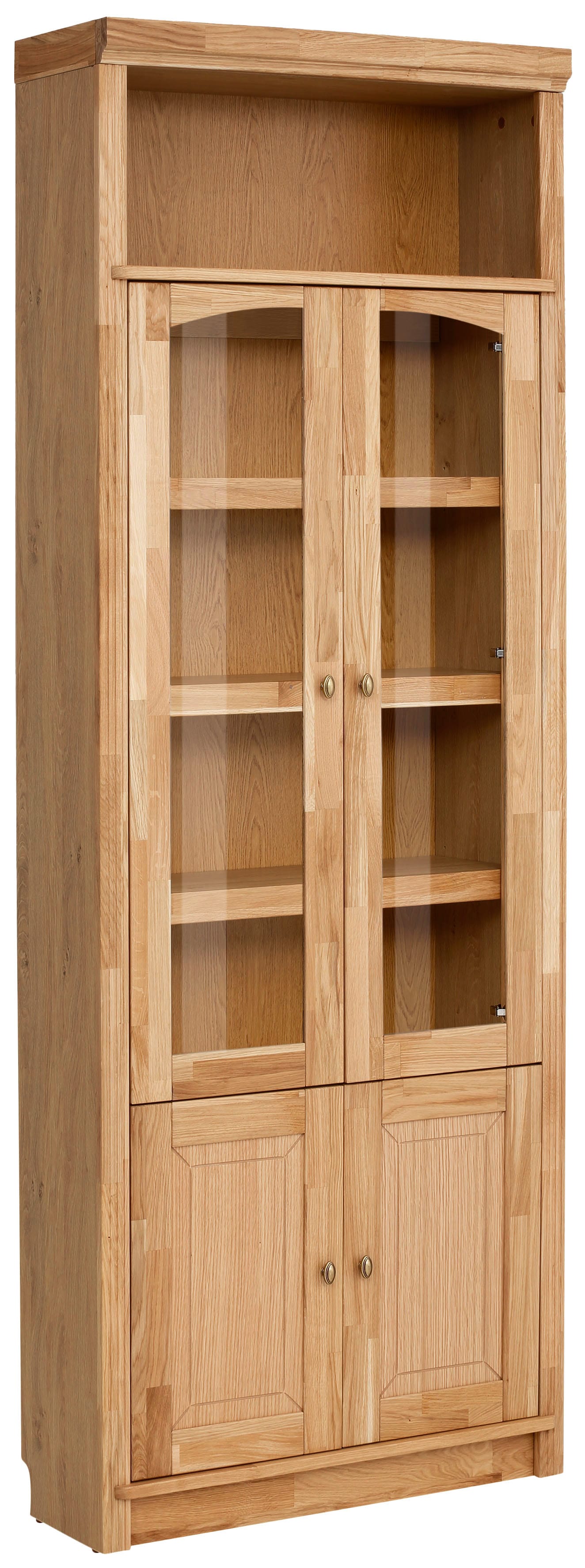 Bücherregal HOME AFFAIRE "Soeren Vitrine mit 2 Glastüren, Breite/Tiefe: 80/220 cm", braun (eiche), H:220cm, Regale, Kiefer massiv, Tiefe 29 cm, 2 Holz- und 2 Türen mit Klarglas- Einsatz