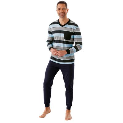 Schlafanzug, Herren, Gr. 56/58, blau (marine, gestreift), 100% Baumwolle, Langarm, Homewear-Sets Image