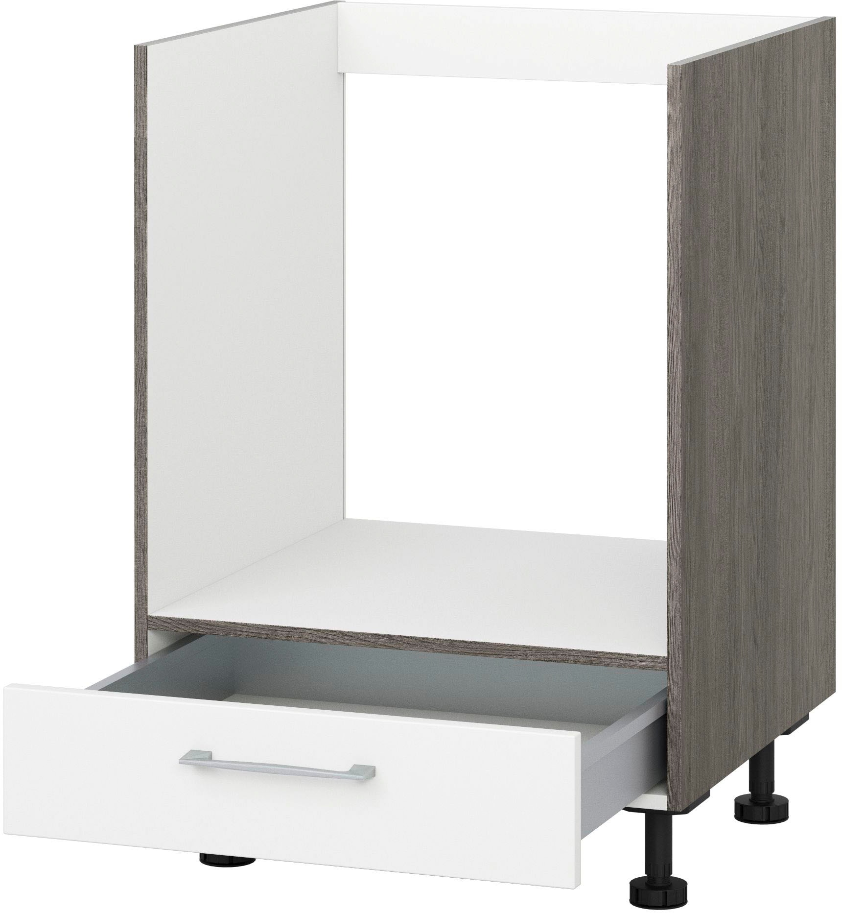 Herdumbauschrank KOCHSTATION "KS-Trea UHBLS60", weiß (weiß, eichefarben grau), B:60cm H:75cm T:56cm, Schränke, mit Schubkasten, Breite 60 cm, Höhe 75 cm Image