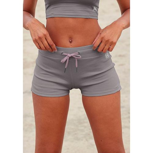 Shorts LASCANA ACTIVE Gr. S (36/38), N-Gr, grau (stone) Damen Hosen Yogahosen mit kleinen Seitenschlitzen
