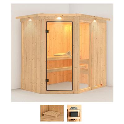 Sauna KARIBU "Frigga 1", beige (naturbelassen), ohne Ofen, (ohne Ofen), Saunen, ohne Ofen