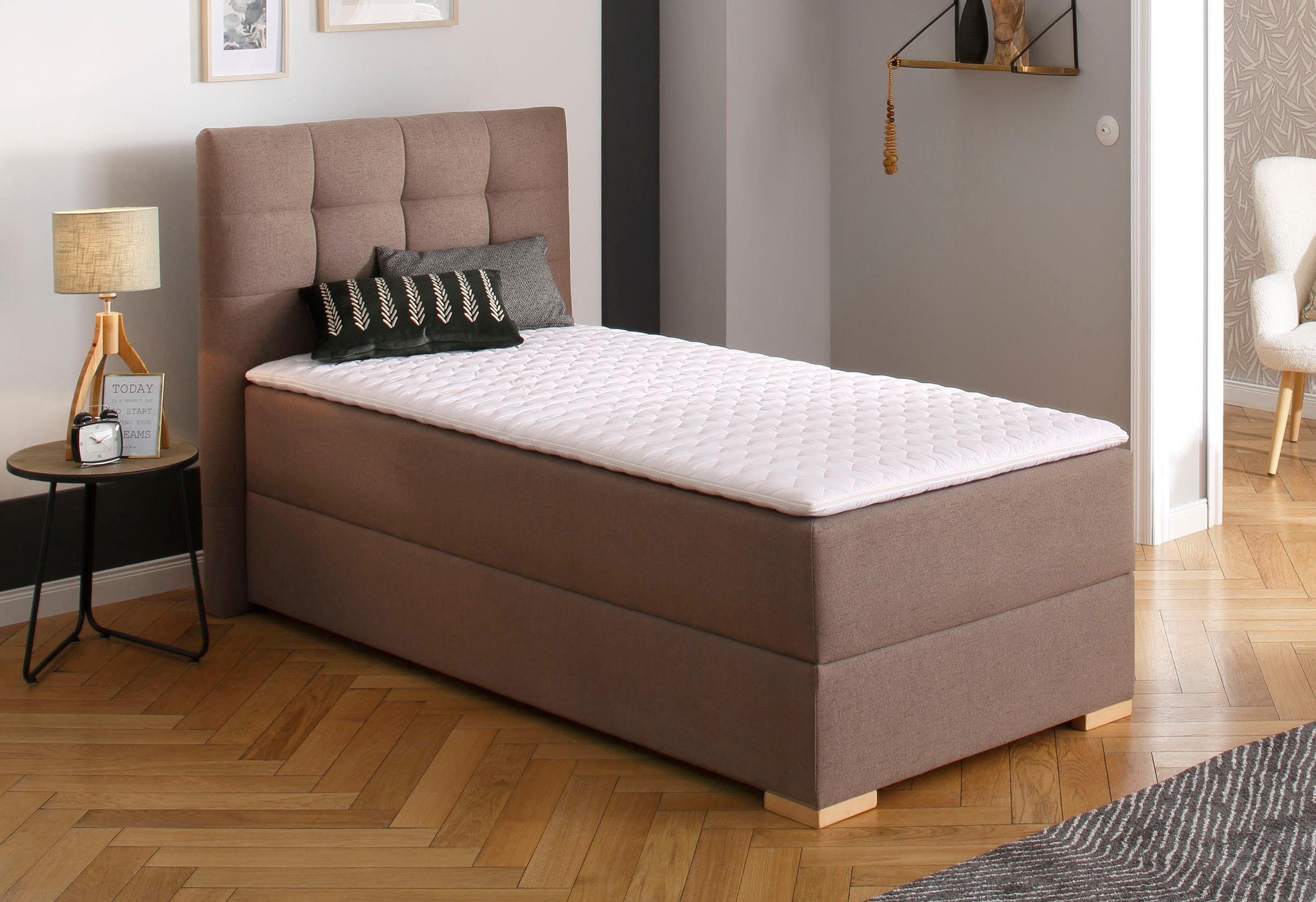 Boxbett HOME AFFAIRE "Olivet mit Bettkasten", braun (hellbraun), B:104cm L:210cm, Komplettbetten, in 4 Farben, 4 Breiten, 2 Matratzenarten, auch in Überlänge 220 cm Image