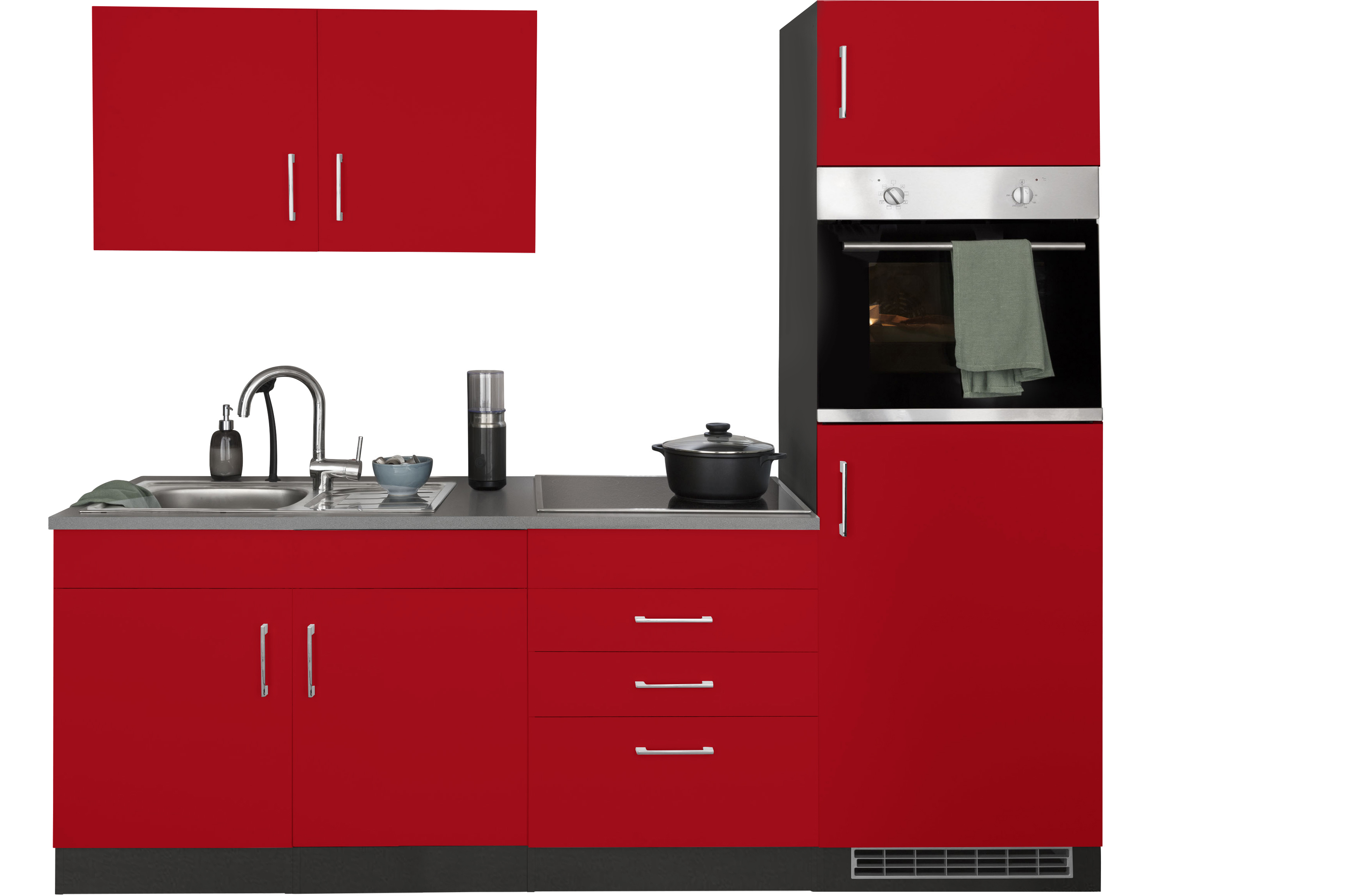 Küchenzeile KOCHSTATION "KS-Paris", rot (küche: rot, korpus: grafit, arbeitsplatte: anthrazit), B:220cm T:60cm, Komplettküchen-Sets, ohne E-Geräte, Breite 220 cm Image