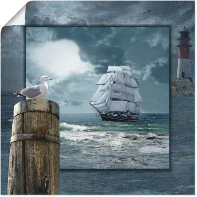 Wandbild ARTLAND "Maritime Collage mit Segelschiff", blau (farbe bild(er): blau), B:40cm H:40cm, Papier, Bilder, als Leinwandbild, Poster, Wandaufkleber in verschied. Größen Image