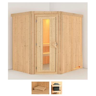 Sauna KARIBU "Siirin", beige (naturbelassen), ohne Ofen, (ohne Ofen), Saunen, ohne Ofen