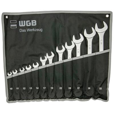 WGB BASIC PLUS Gabel- und Ringschlüssel "Ringmaulschlüssel-Satz" Schraubenschlüssel Ringseite 15 abgewinkelt, in Rolltasche silberfarben