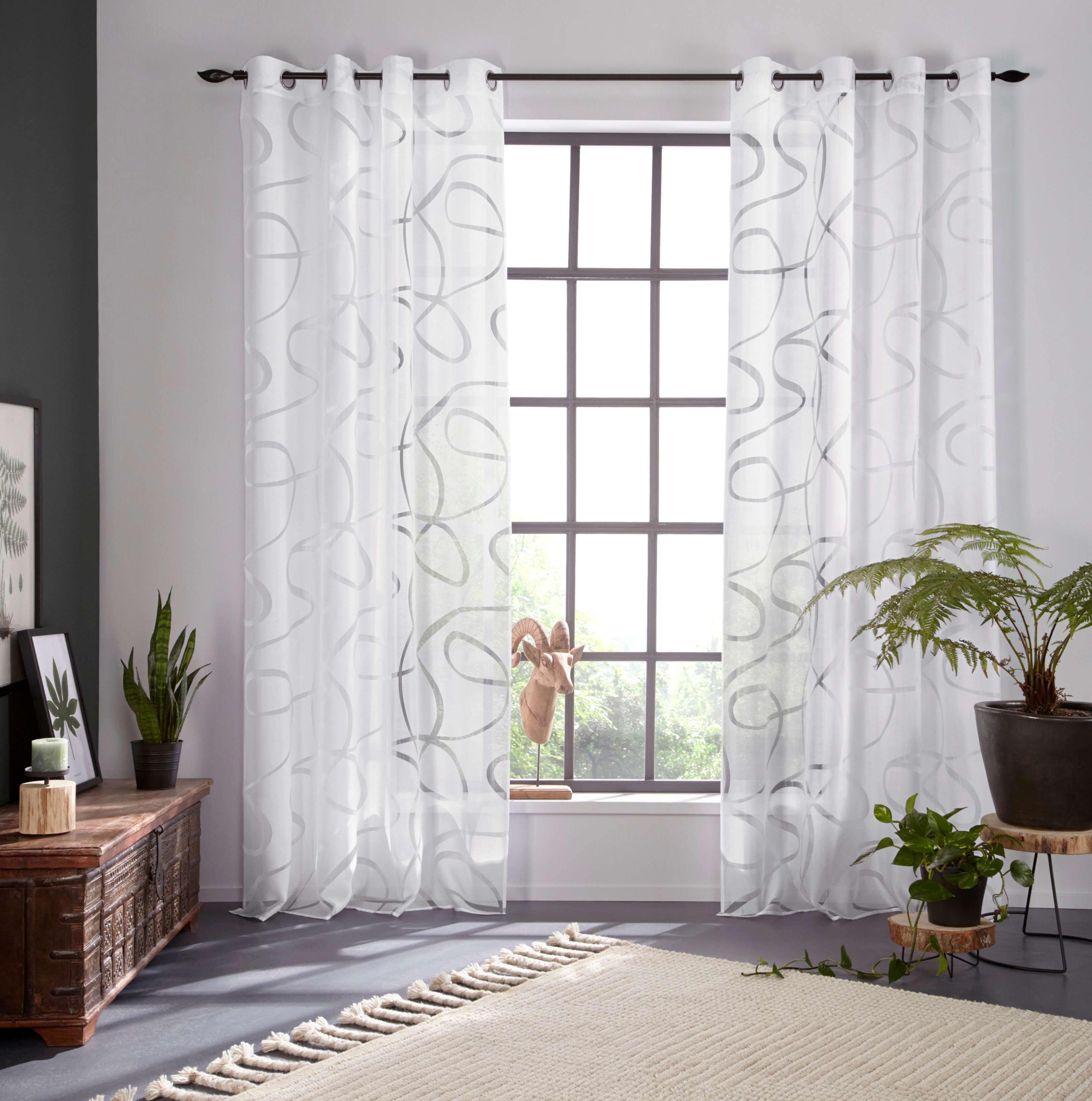 Gardine BRUNO BANANI "Tilo" Gr. 1, weiß, B:140cm H:145cm, Ausbrenner, Polyester, Viskose, Gardinen, Gardine, transparent, Ausbrenner, gewebt, verschiedene Größen