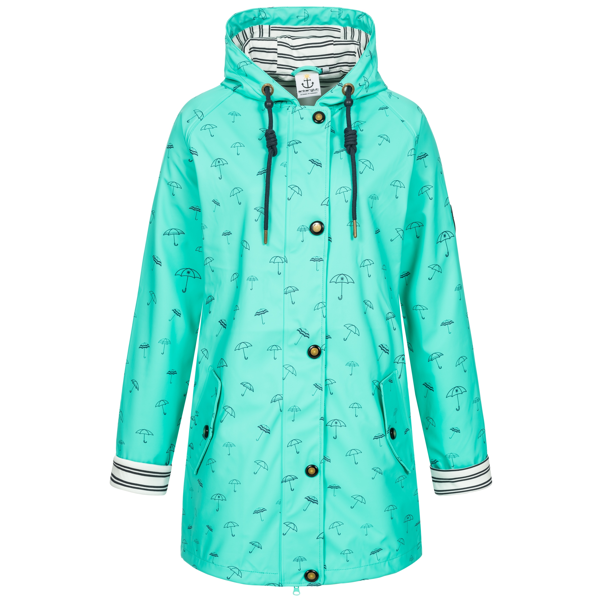 Regenjacke ANKERGLUT "Friesennerz WIZZARD PEAK WOMEN UMBR", Damen, Gr. 36 (S), blau (türkis), Obermaterial: 100% Polyurethan; Futter: 100% Polyester, figurumspielend, gerader Abschluss mit Druckknopf, Jacken Regenjacke, auch in Großen Größen erhältlich