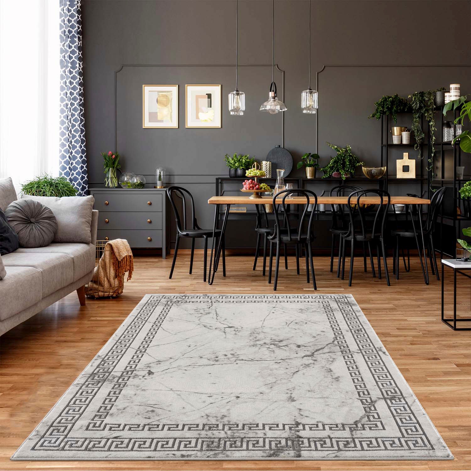 Teppich CARPET CITY "Noa 9273" Gr. 2, grau, B:80cm H:11mm L:150cm, Kunstfaser, Teppiche, Läufer, Kurzflor, Modern, Weicher Flor, Pflegeleicht, Wohnzimmer Image