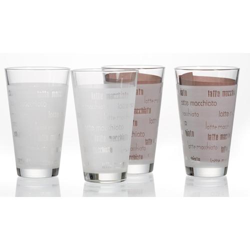 „Latte-Macchiato-Glas RITZENHOFF & BREKER „“Chicco““ Trinkgefäße Gr. x, 330 ml, 4 tlg., weiß (transparent, weiß) Kaffeegläser, Espressogläser Latte Macchiato Gläser Schrift-Dekor, 4-teilig“