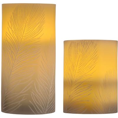 PAULEEN LED Dekolicht "LED-Kerze Cosy Feather, 2er Set", gold (goldfarben, weiß, 2er, set), Ø:7,6cm, Lampen, Wachskerze mit Timer Grau Image