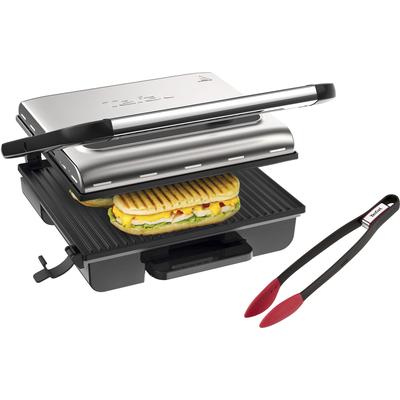 Kontaktgrill TEFAL "GC242D Inicio Grill Adjust" Kontaktgrill_Standgrill_Tischgrill_Teppanyakigrill grau (schwarz/edelstahlfarben) regelbarer Thermostat mit 3 Stufen, antihaftbeschichtete Platten