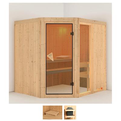 Sauna KARIBU "Frigga 2", beige (naturbelassen), ohne Ofen, (ohne Ofen), Saunen, ohne Ofen
