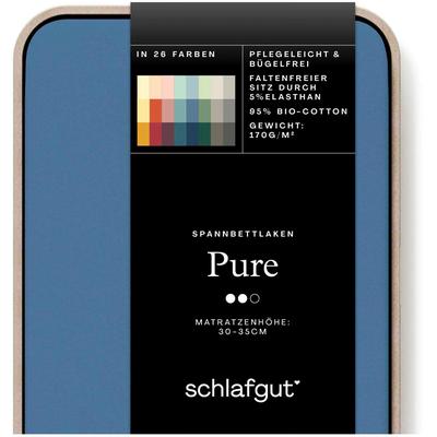 Spannbettlaken SCHLAFGUT "PURE Bio-Baumwolle mit Elasthan, dehnbar blickdicht, straff, Bettlaken", blau (blau mid), B:18