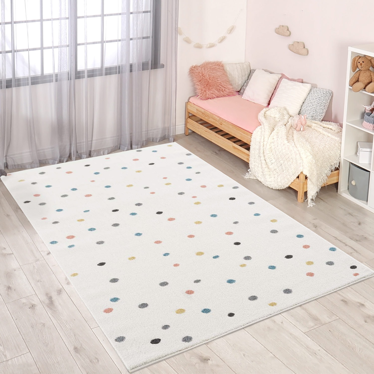 Kinderteppich CARPET CITY "Anime9396", beige (creme), B:120cm H:11mm L:160cm, Polypropylen (PP), Teppiche, Spielteppich, Spielteppich, Bunte Punkte, Weicher Flor, Pflegeleicht, Kinderzimmer