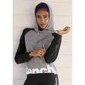 Kapuzensweatshirt BENCH. LOUNGEWEAR, Damen, Gr. 32/34, grau (grau, schwarz), Sweatware, Obermaterial: 60% Baumwolle, 40% Polyester, unifarben, meliert, mehrfarbig, Basic, Basic taillenbedeckt, ohne Ausschnitt, Langarm Bündchen, Sweatshirts Hoodie...