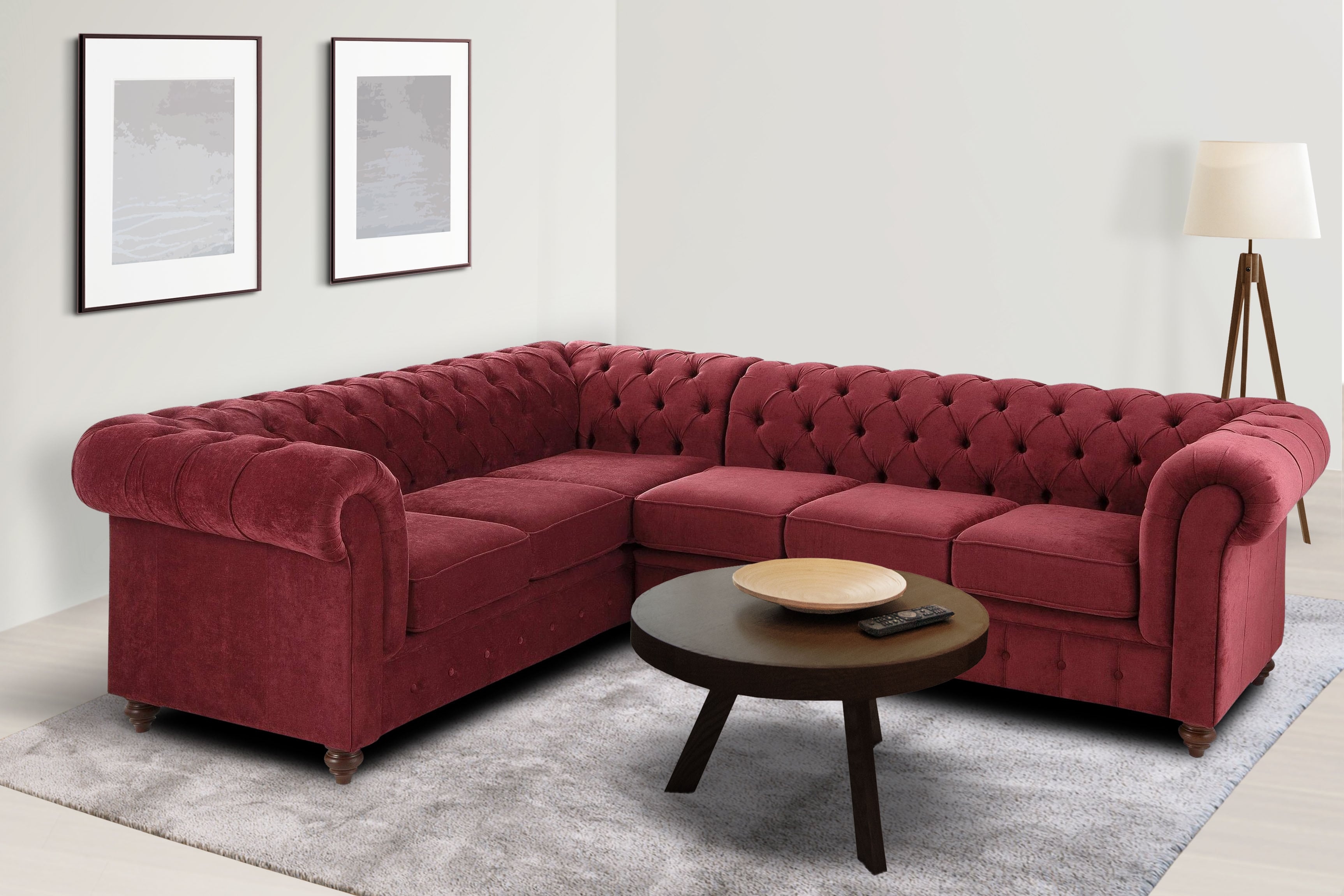 Chesterfield-Sofa HOME AFFAIRE "Chesterfield Ecksofa, auch in Leder L-Form", rot (weinrot), B:250cm H:74cm T:210cm, Luxus-Microfaser (94% Polyester, 5% Nylon, 1% Spandex);Microfaser Antiklederoptik (100% Polyester);NaturLEDER (echtes italienisches...