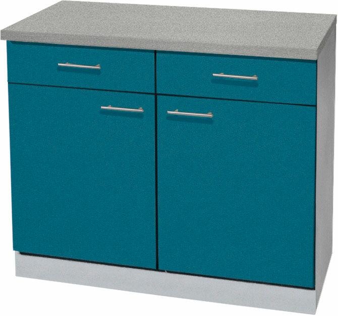Unterschrank WIHO KÜCHEN "Kiel", blau (front: ozeanblau), B:100cm H:85cm T:50cm, Schränke, Unterschrank, 100 cm breit, in Tiefe 50 cm