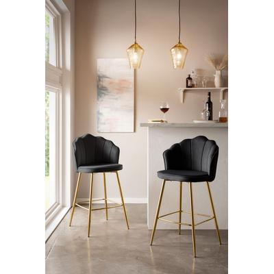 Barhocker SALESFEVER "Clam", gold (schwarz, gold), B:52cm H:100cm T:54cm, Samt (100% Polyester), Metall, Hocker, extravagantes Muscheldesign Image