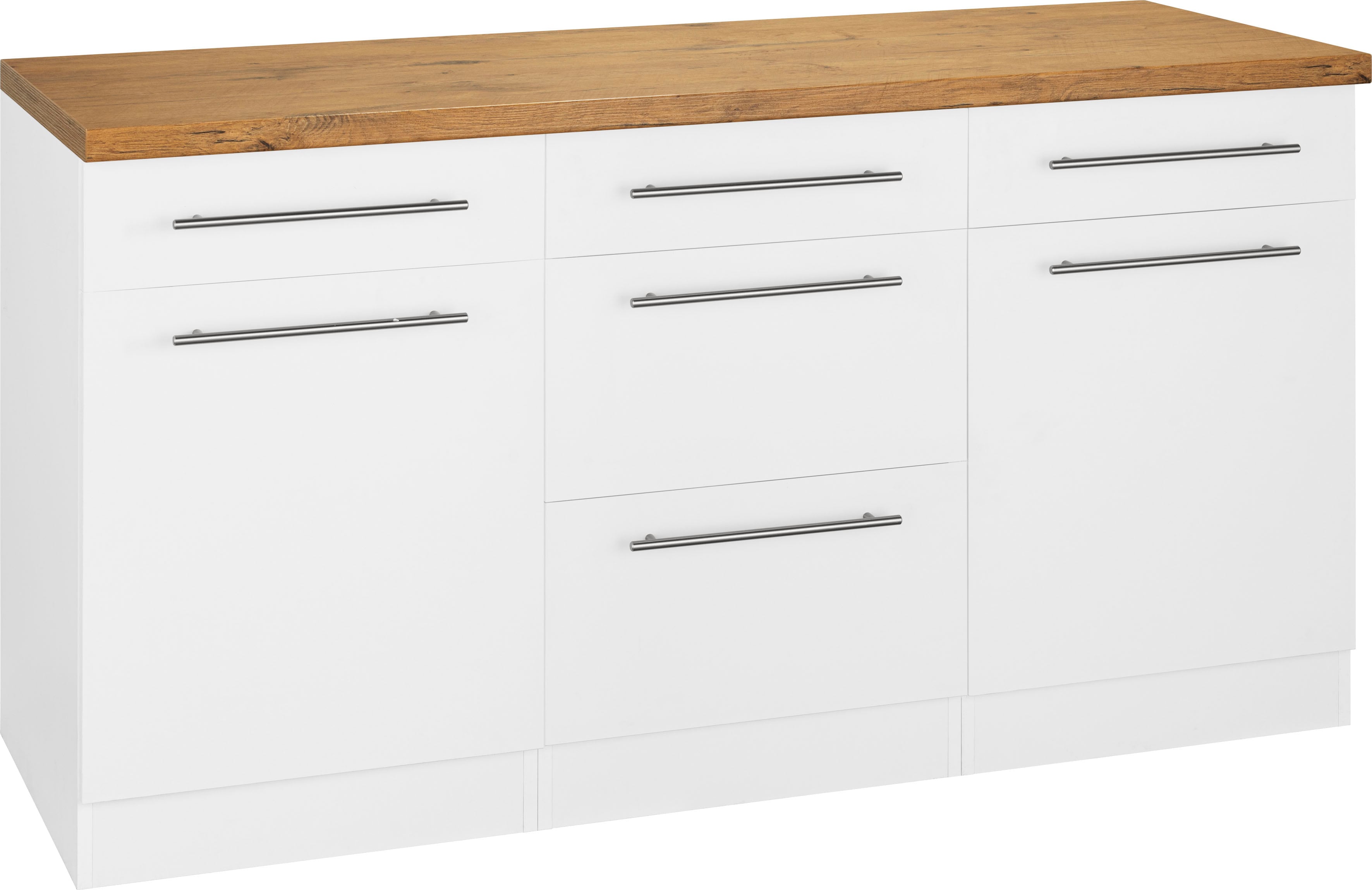 Unterschrank WIHO KÜCHEN "Unna", weiß (front und korpus: weiß, arbeitsplatte: kastelleiche), B:150cm H:85cm T:60cm, Schränke, Unterschrank, 150 cm breit Image